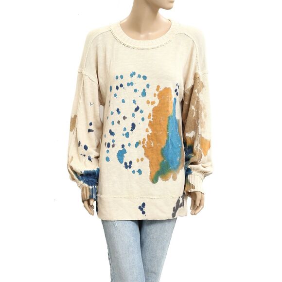 Anthropologie Tie Dye Bleach Washed Crew Neck Sweatshirt Pullover Top S 283692 - Picture 1 of 4